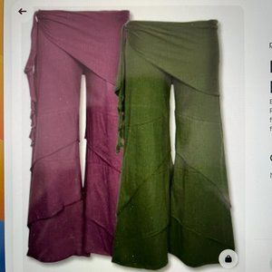 Soul Flower Waves of Freedom Pants XL Olive Green Loose Hippie Pants